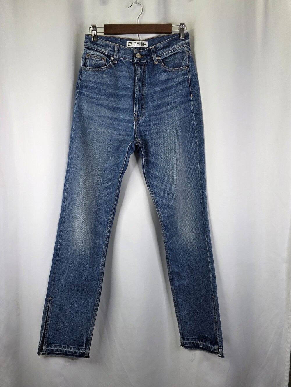 EB Denim Women's Size 27 High Rise Straight Leg Denim Jeans Split Hem Button Fly - Picture 2 of 16
